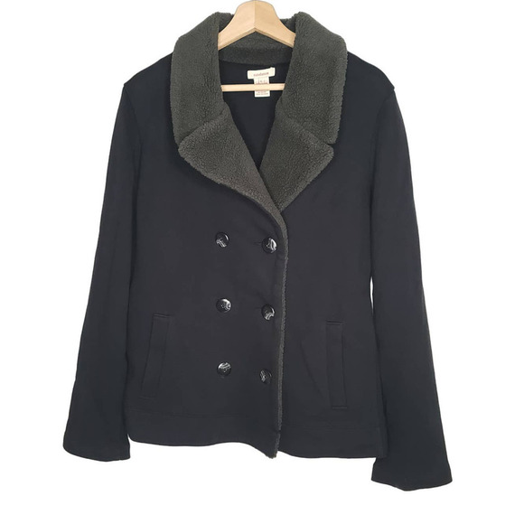 Sundance Fleece Sherpa short length double breasted Peacoat jacket coat sz L - Picture 2 of 7